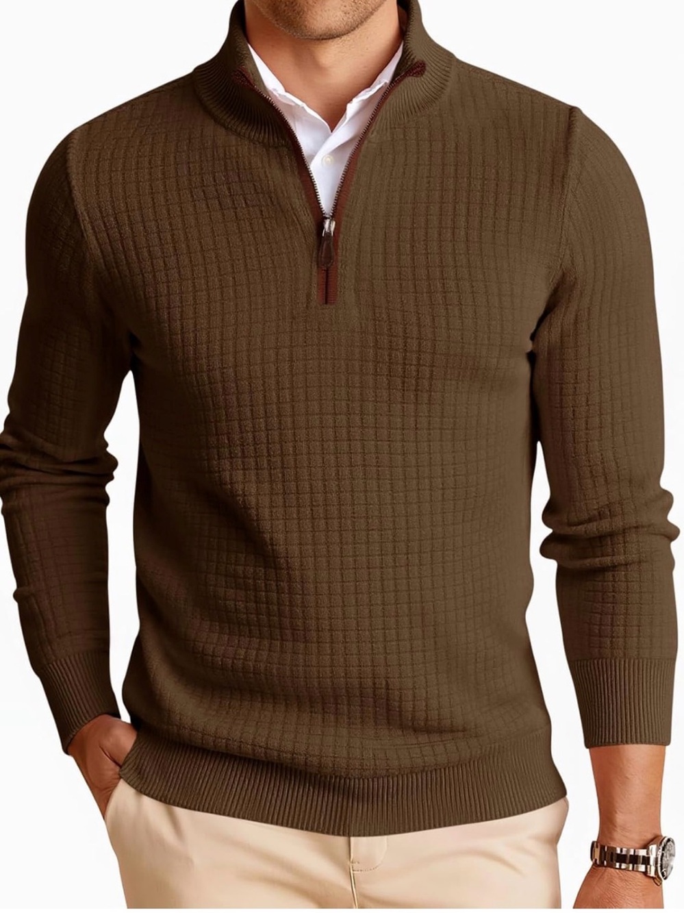 Runcati Mens Quarter Zip Pullover Sweaters Mock Neck
